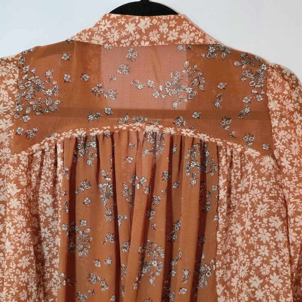 Free People Serena Rust Floral Patchwork Bell Sleeve Button Front Top 70s, Sz XS - Picture 7 of 10